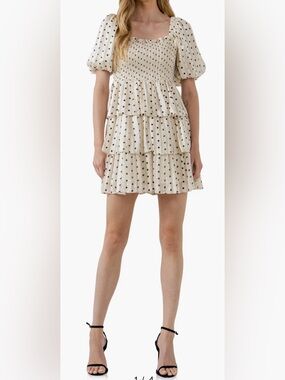 NWT Endless Rose Cream Polka Dot Tiered Mini Dress
